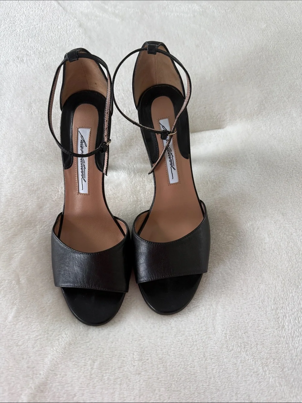 Brian Atwood Black Leather Stiletto Sandals